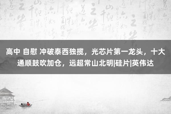 高中 自慰 冲破泰西独揽，光芯片第一龙头，十大通顺鼓吹加仓，远超常山北明|硅片|英伟达